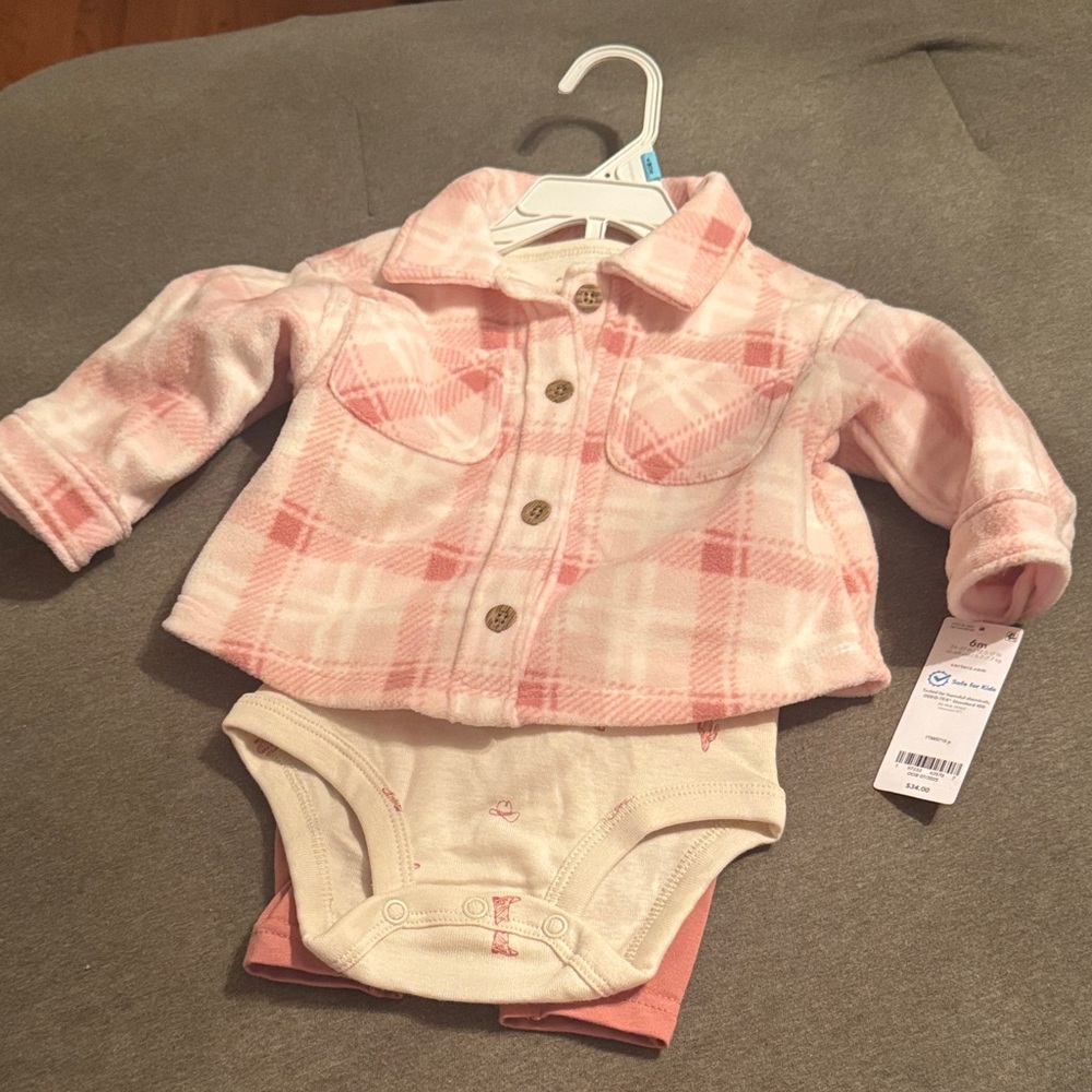 Carters 3 piece flannel set with shirt and pants size 6 month NWT
